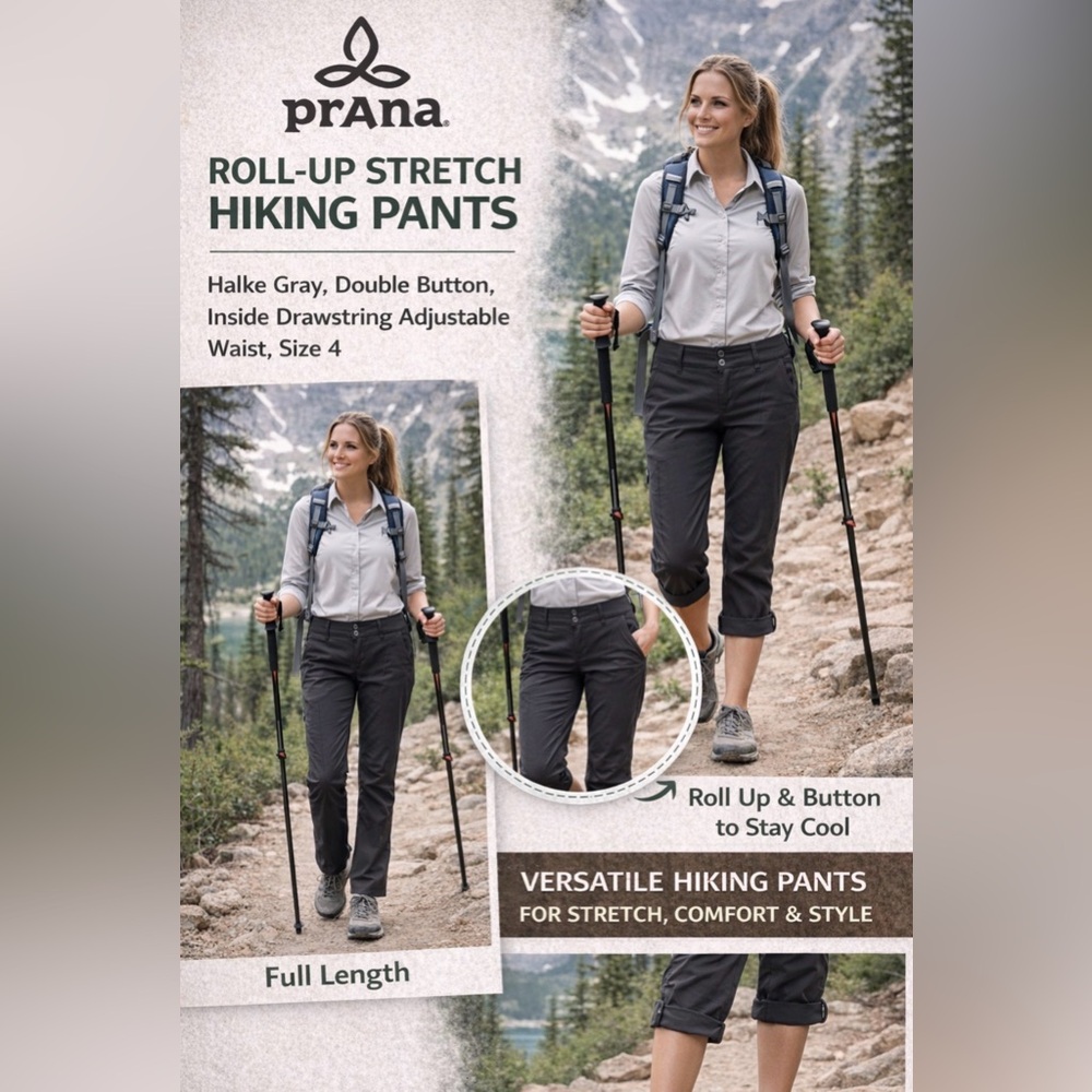 Prana Roll Up Stretch Hiking Pants in Halle Gray